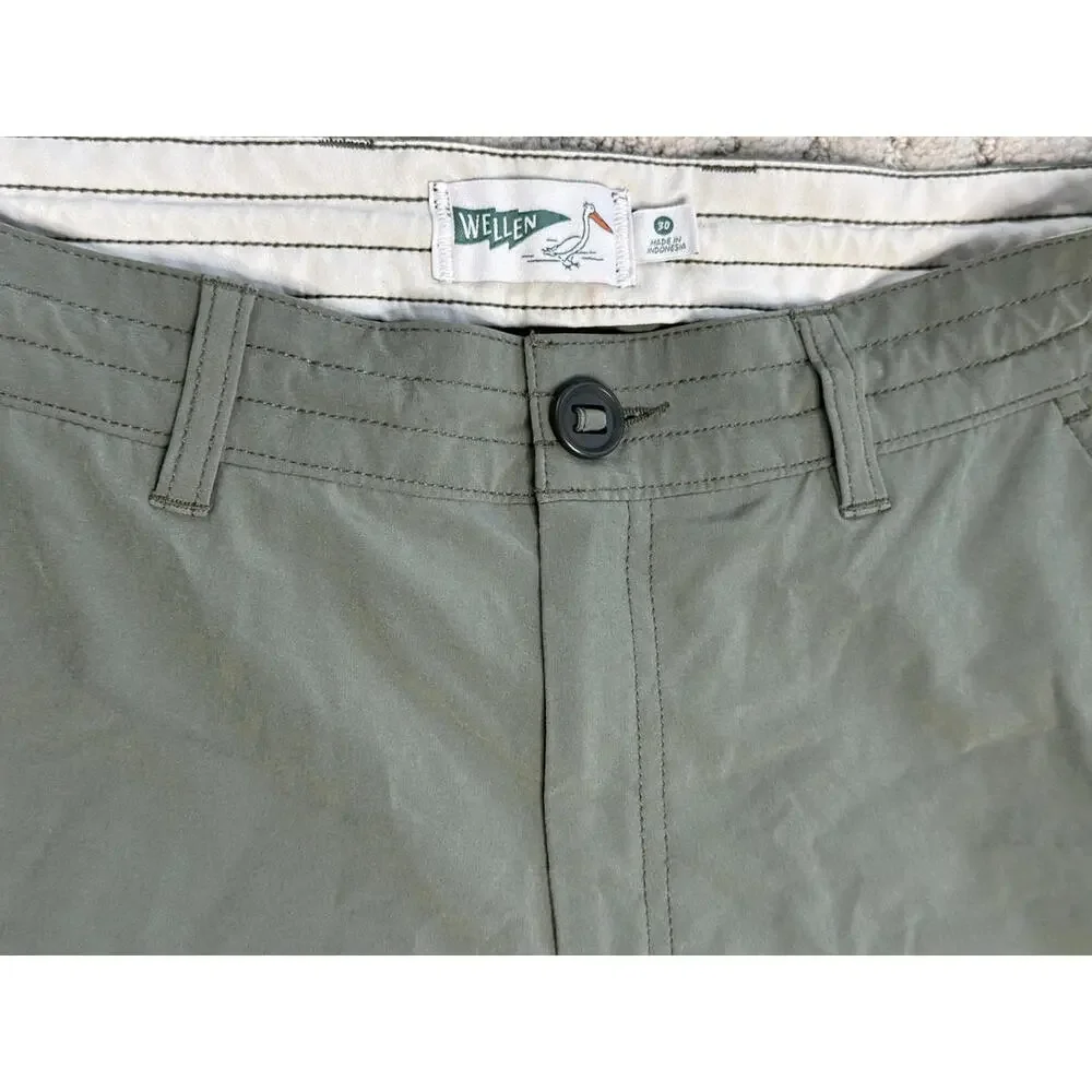 Wellen Shorts Hybrid Chino Men 30 Stretch Drawstring Zip Performance Olive Green - Picture 2 of 7